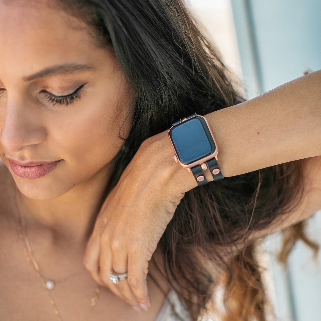 Black Italian Double Strap Iwatch Leather Bracelet